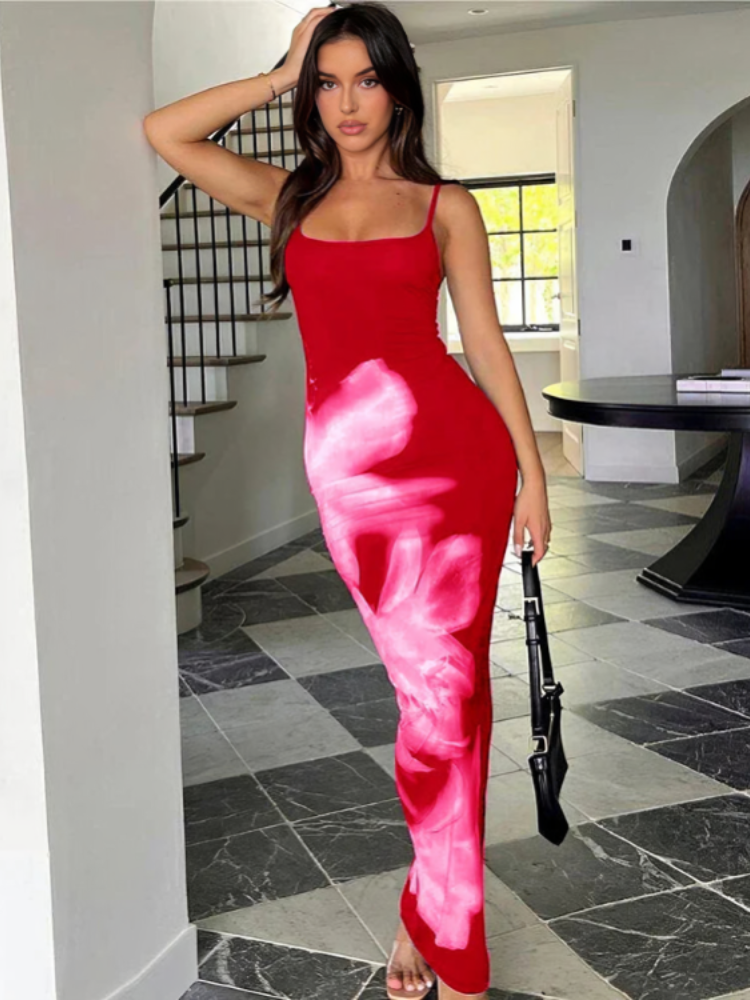 | Abstract Bloom Bodycon Maxi Dress