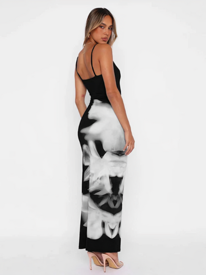 | Abstract Bloom Bodycon Maxi Dress