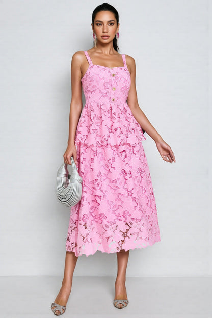 Waters Pink Lace Midi Dress
