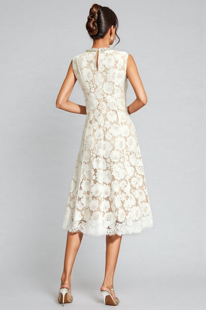 Carlota White Lace Embellished Midi Dress