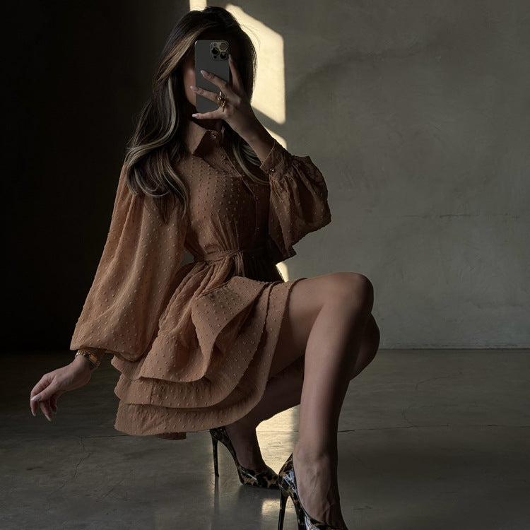 French chiffon tie waist mini dress