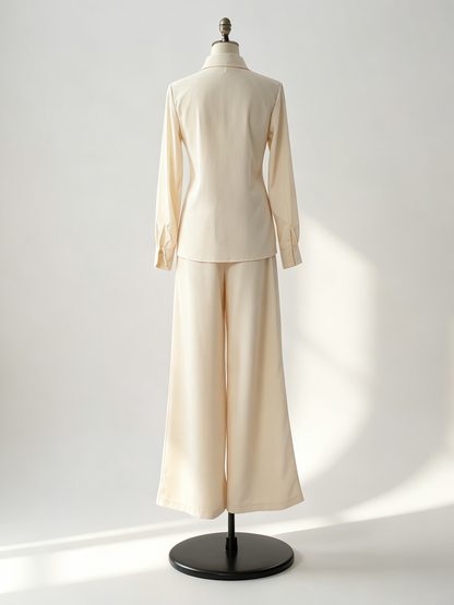 Linen Cotton 2 Piece Set For Women - Elegant Long Sleeves Belted Shirt And Wide Leg Pants - Summer Resort Style 2026