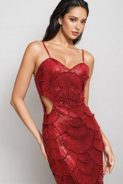 KAYA Sleeveless Pearl Sequin Midi Dress