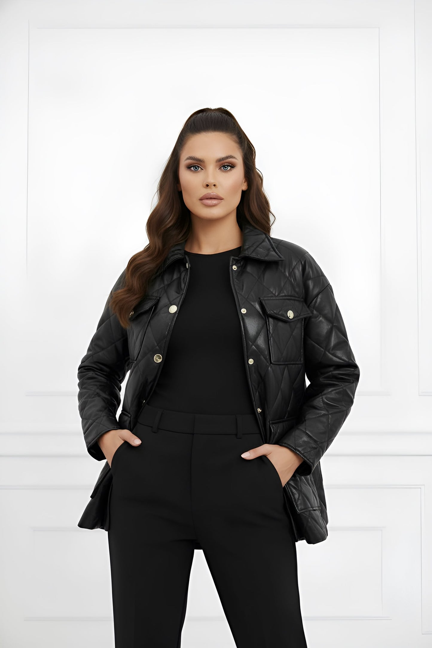 Faux Leather Button Pocket Jacket