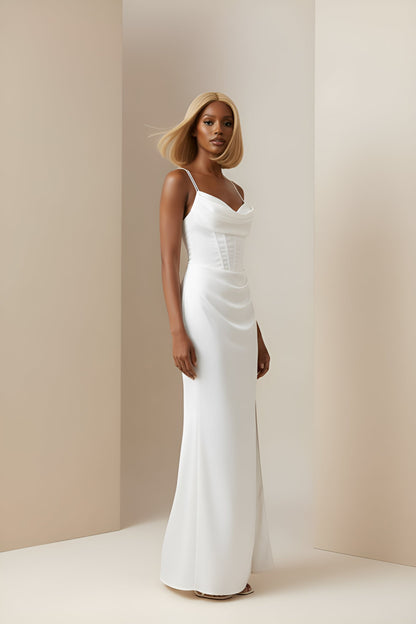 Corset Cowl Neck High Slit Maxi Dress