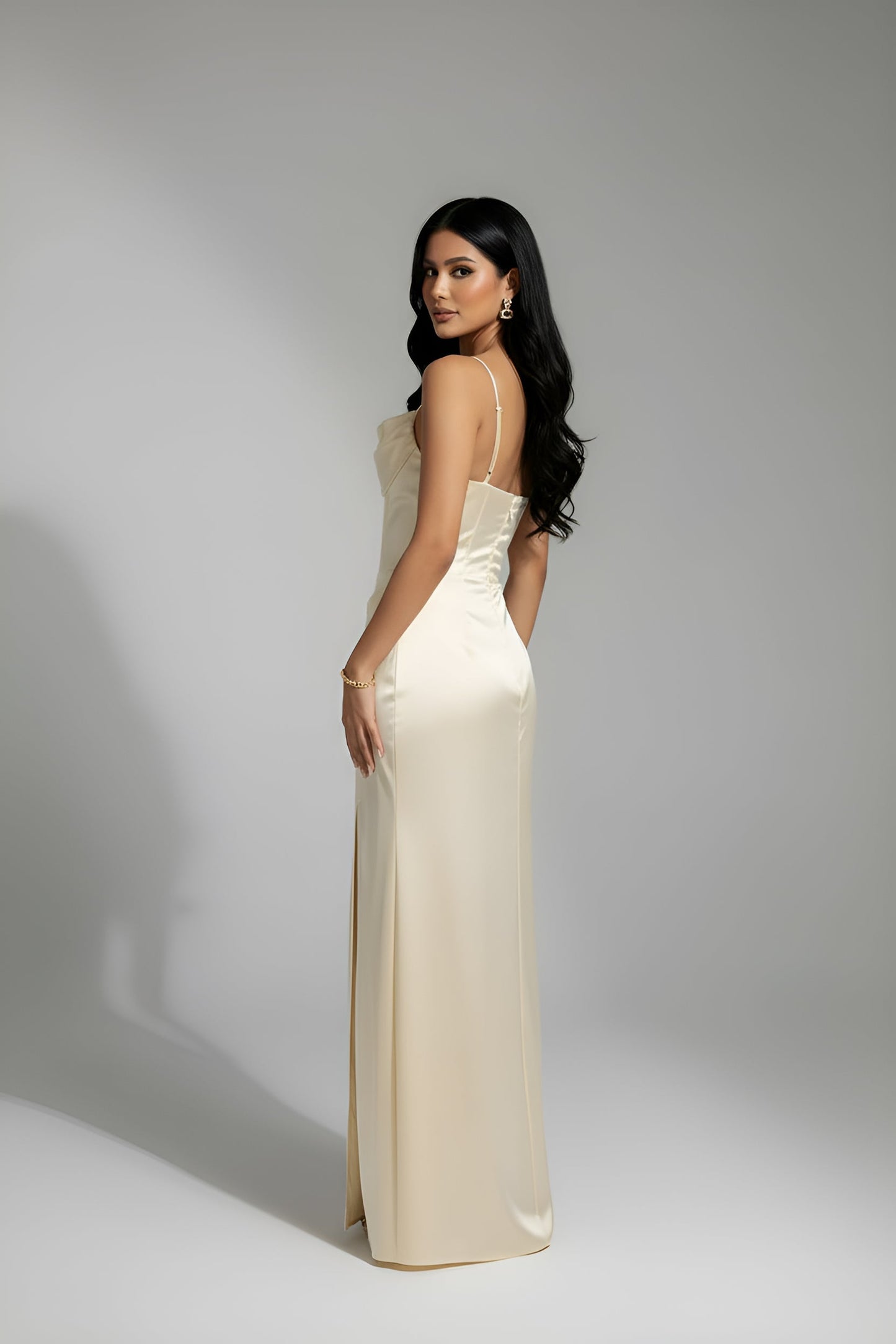 Corset Cowl Neck High Slit Maxi Dress