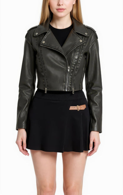 Faux Leather Zipper Retro Jacket