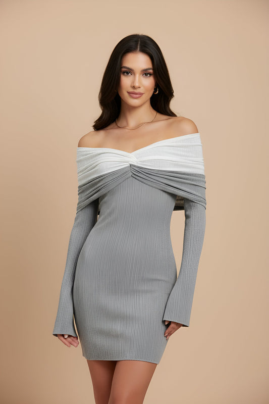 Patchwork Off Shoulder Mini Dress