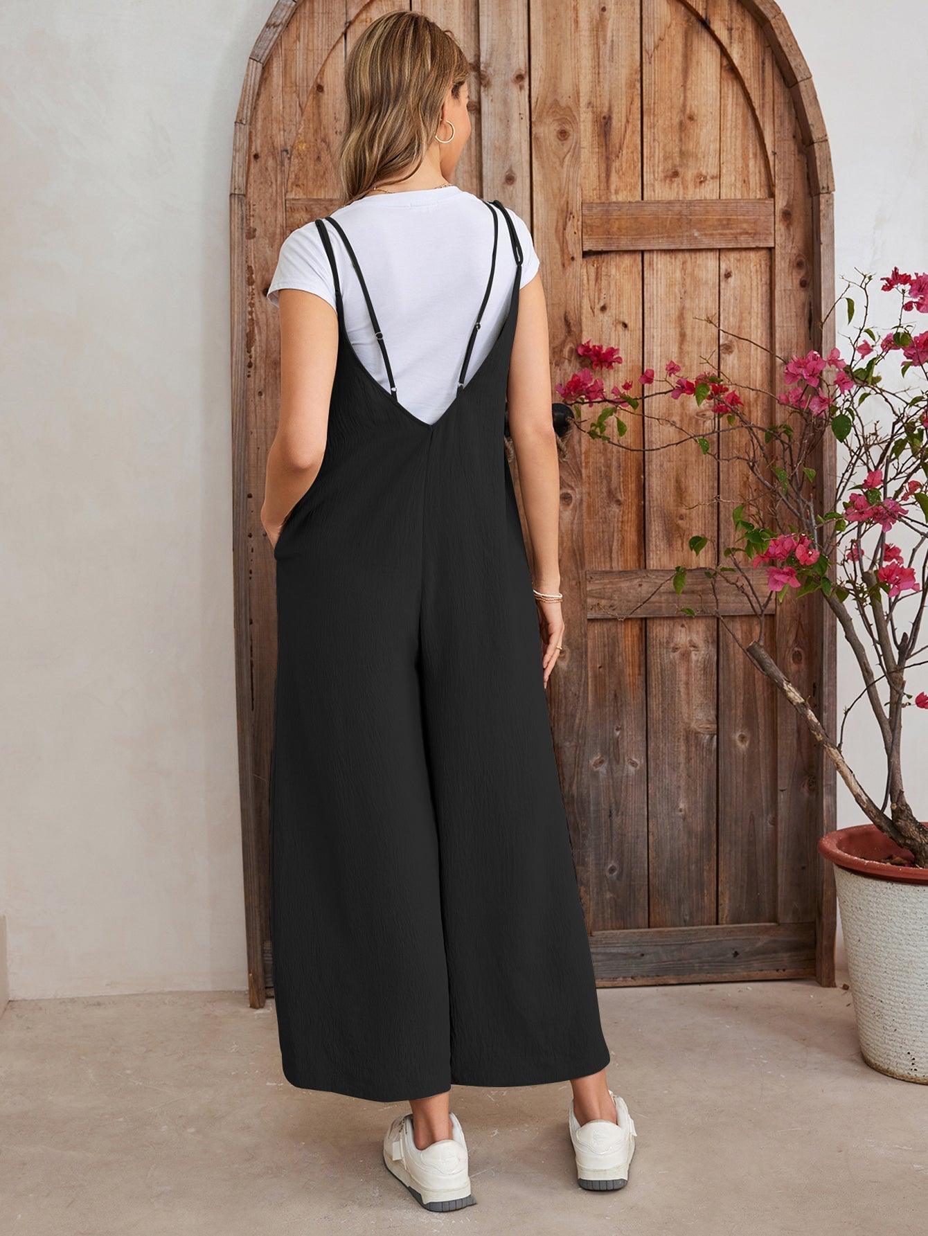 Tie Back Pocket Wide Legs Jumpsuit