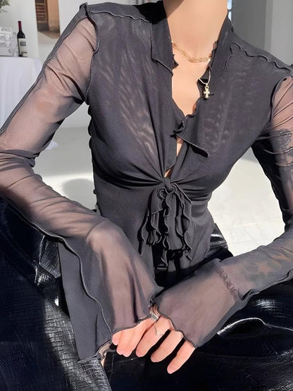 Tie Front Mesh Top