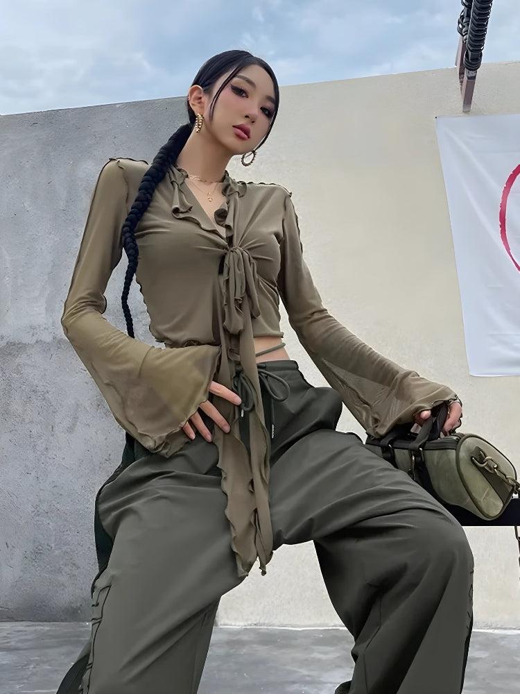 Tie Front Mesh Top