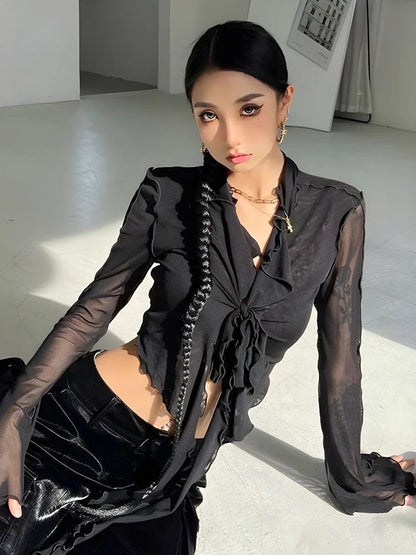 Tie Front Mesh Top