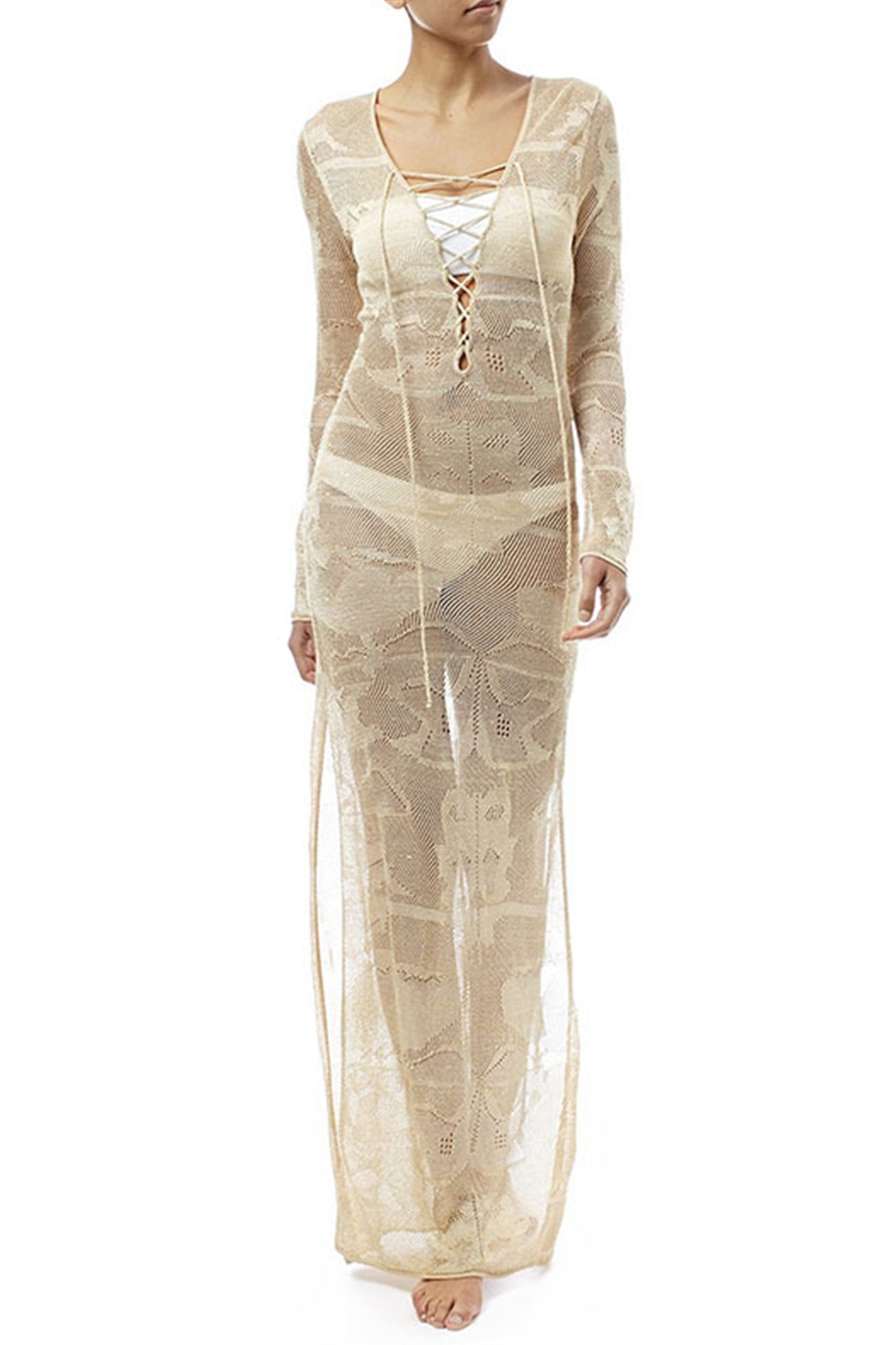 Tie-up Knit Slit Cover-up Dress