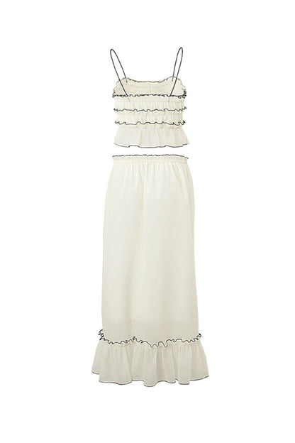 Tie-up Ruffle Midi Skirt Suits