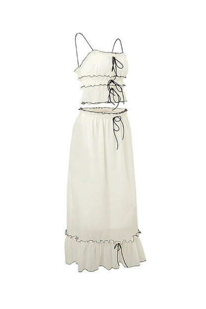 Tie-up Ruffle Midi Skirt Suits