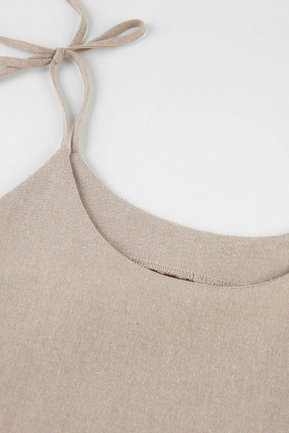 Tie Shoulder Spaghetti Strap Empire Waist Ruffle Trim Flared Babydoll Mini Dress