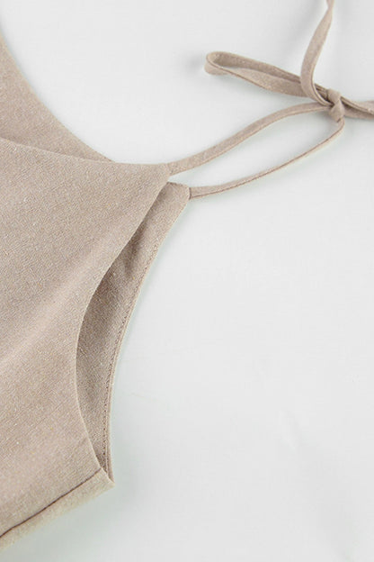 Tie Shoulder Spaghetti Strap Empire Waist Ruffle Trim Flared Babydoll Mini Dress