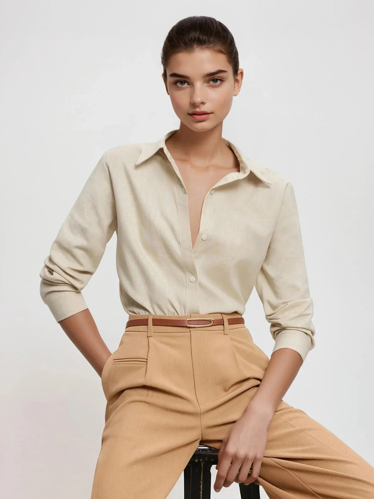 Timeless Style Shirt Button Front With Collar Long Sleeve