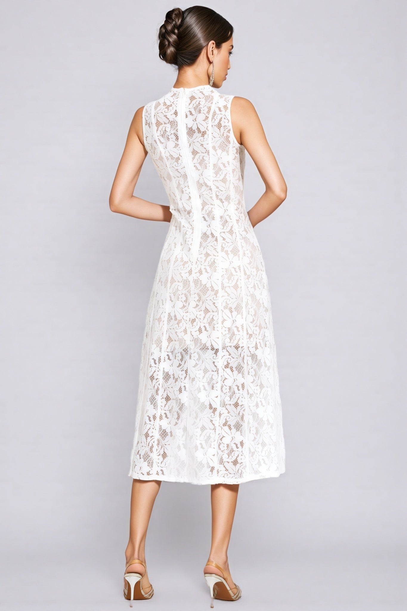 Thoref White Cut Out Sleeveless Midi Dress