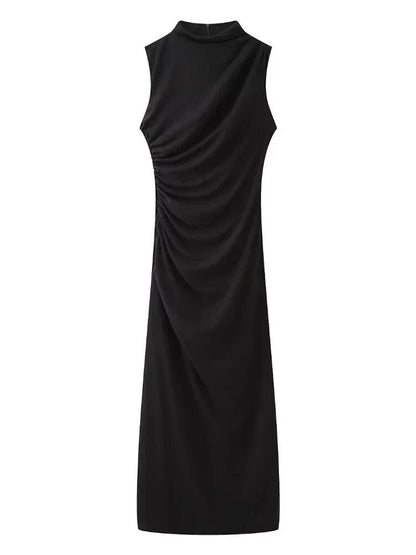 Sleeveless Cowl Neck Ruched Gathered Bodycon Maxi Dress