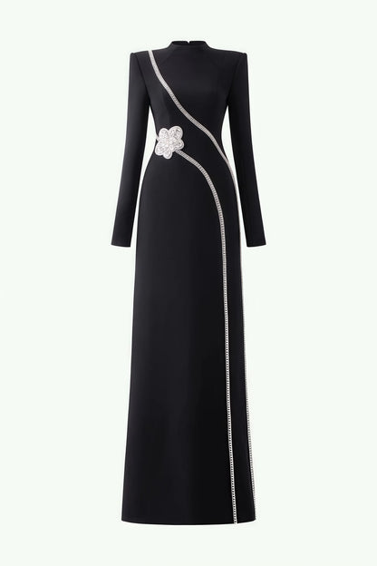 Senne Rhinestone Long Sleeve Floral Maxi Dress