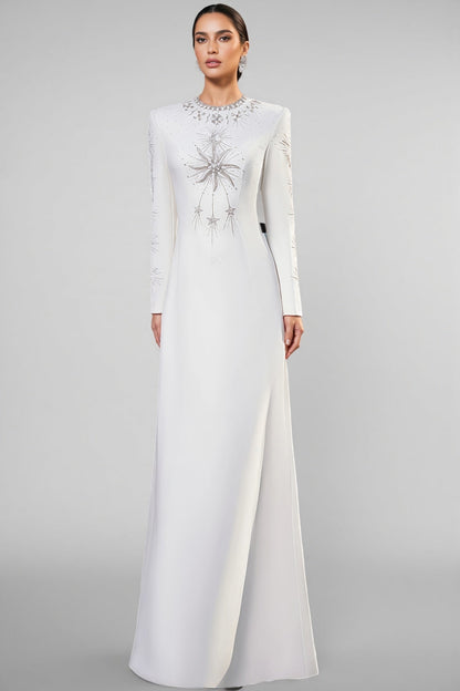 Zayden White Rhinestone Beaded Maxi Dress