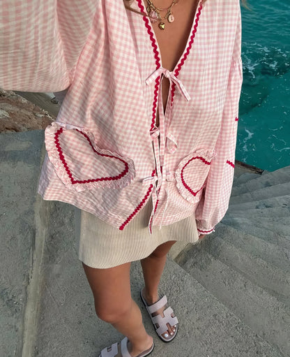 Trendy Summer Top with Heart Print – Lightweight and Stylish Women's Blouse