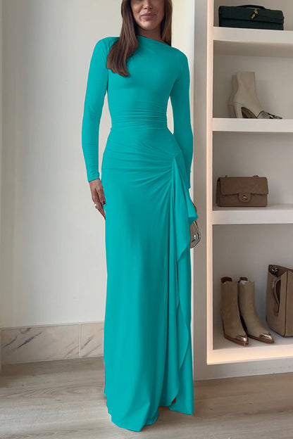 Long Sleeves Draped Slit Maxi Party Dress (7 Colors Available!)
