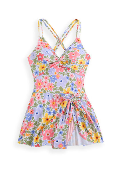 Twist Front Crossover Skirted One-Piece Swimsuit
