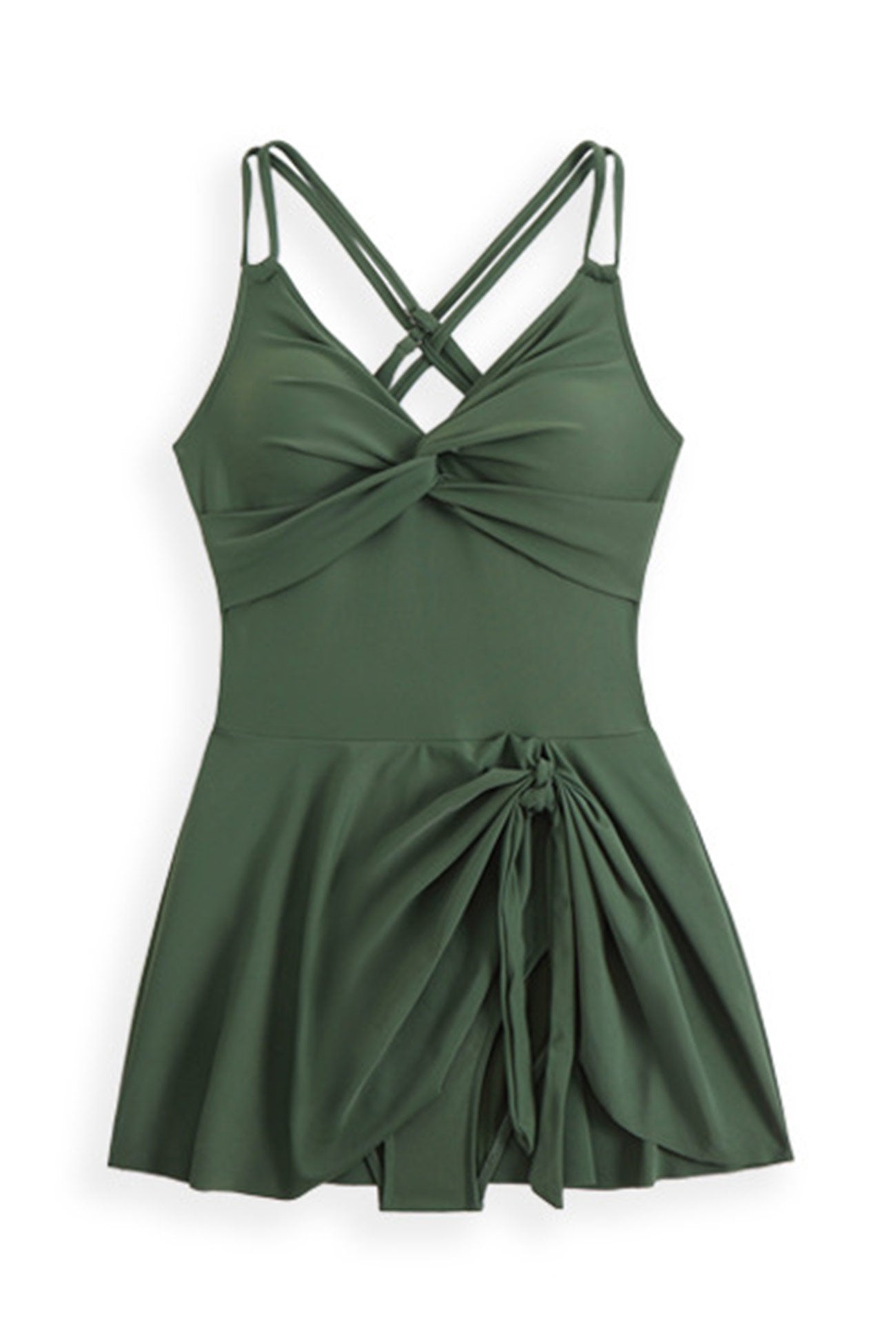 Twist Front Crossover Skirted One-Piece Swimsuit