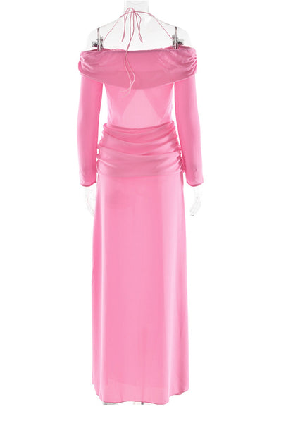 Twisted Off-shoulder Cutout Chiffon Maxi Dress