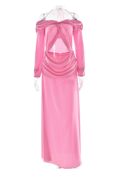 Twisted Off-shoulder Cutout Chiffon Maxi Dress