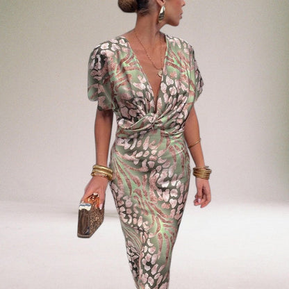 Twisted V-Neck Maxi Dress – Elegant Long Dress for Special Occasions