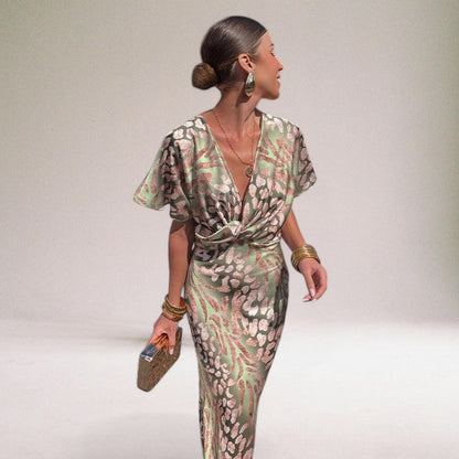 Twisted V-Neck Maxi Dress – Elegant Long Dress for Special Occasions