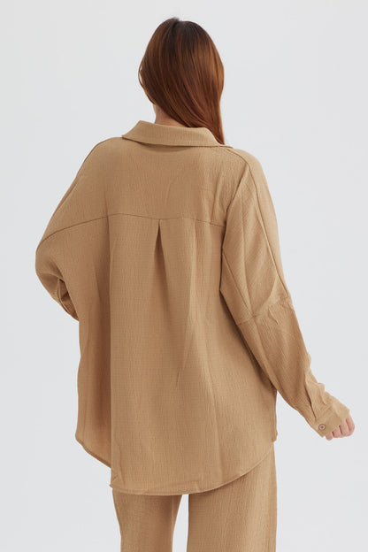 Two Piece Solid Color Long Sleeve Shirt Long Pants Set