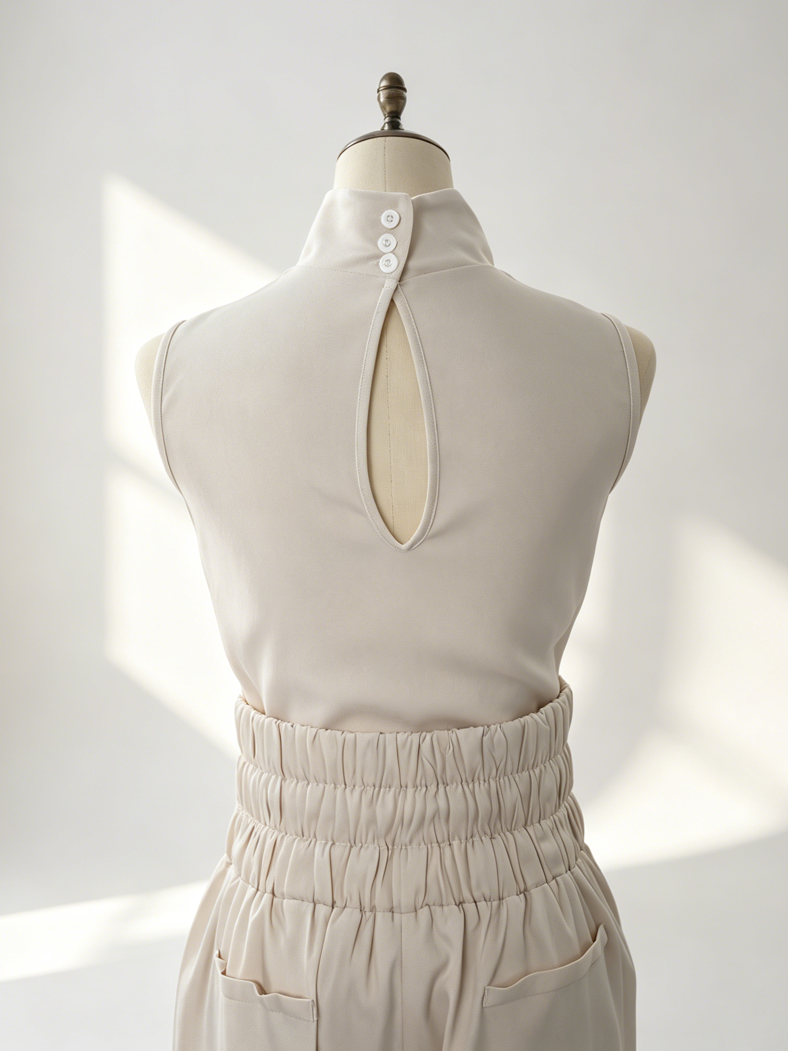 Two Piece Sets Pant Set Maxi Dresses Ecru White High Collar Sleeveless Elegant Sets