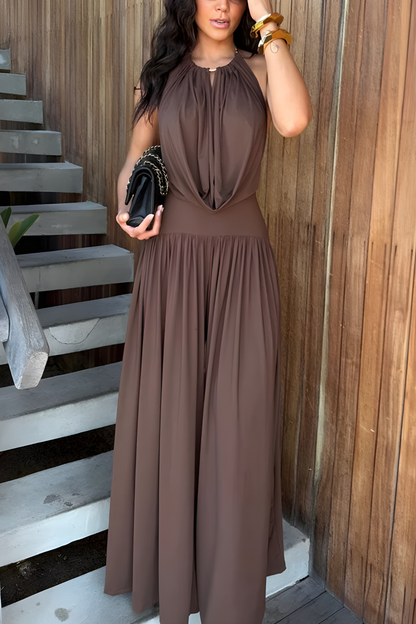 Lightweight Chic Draped High Rise Elastic Waist Wide-leg Pants