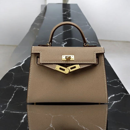 | Structured Leather Handbag with Gold Lock