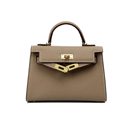 | Structured Leather Handbag with Gold Lock