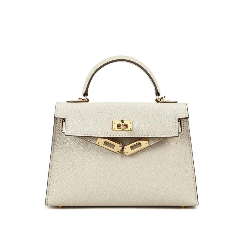 | Structured Leather Handbag with Gold Lock