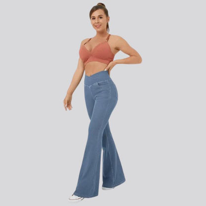 Women's High-Waist Flared Leggings Pants – Stretch Wide-Leg Yoga Trousers