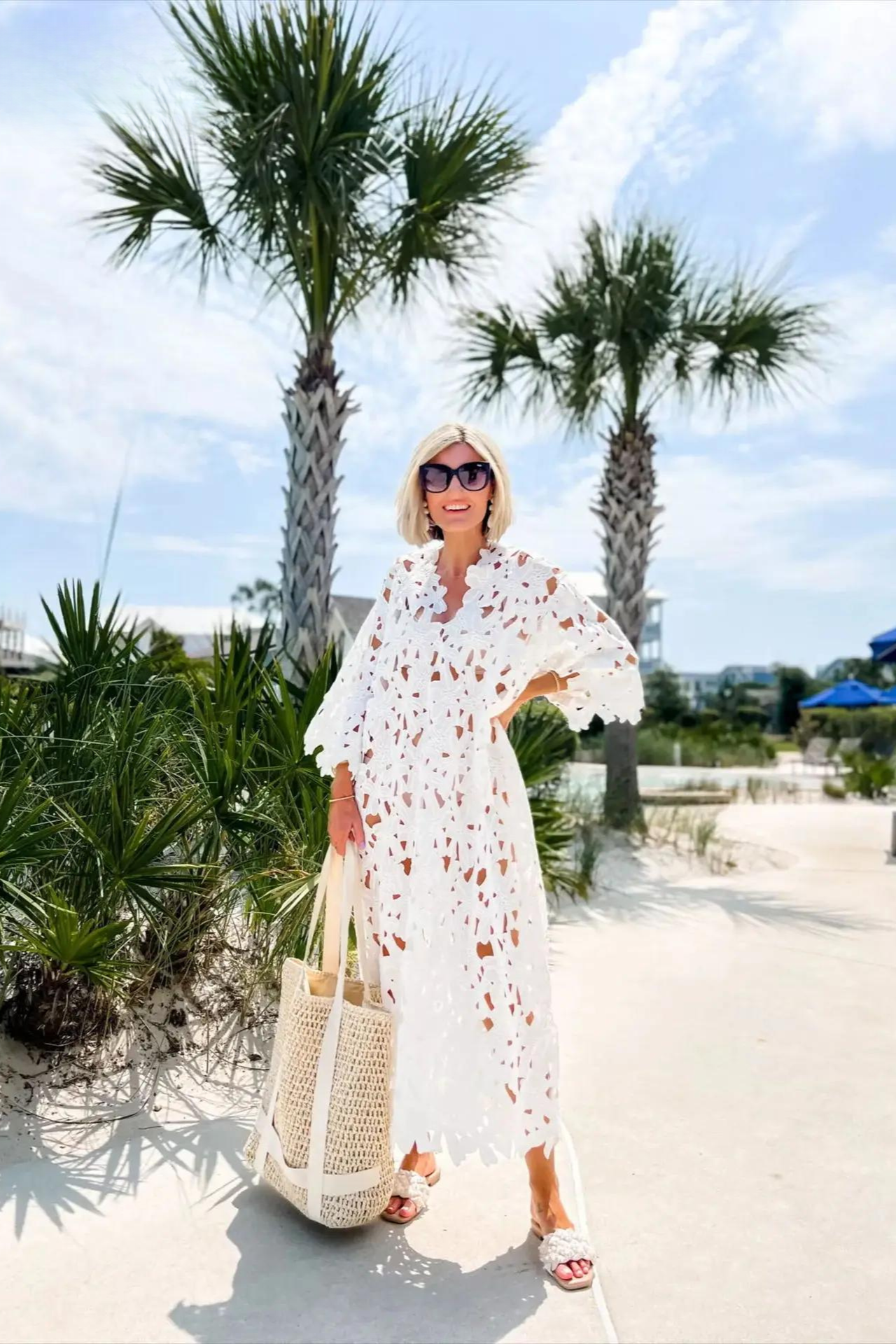 Eyelet Lace Scalloped V-Neck Bell Sleeve Cut Out Maxi Dress