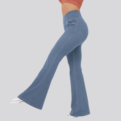 Women's High-Waist Flared Leggings Pants – Stretch Wide-Leg Yoga Trousers
