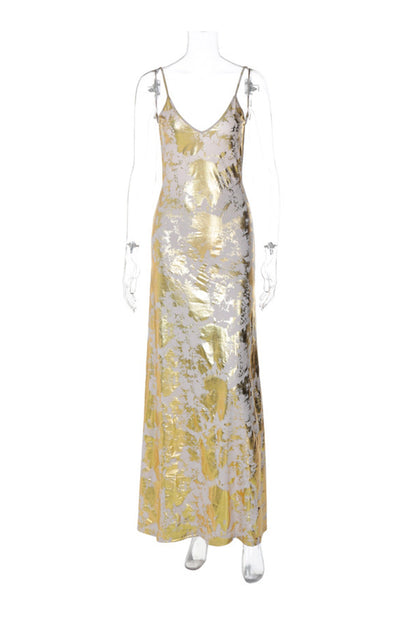 V Neck Backless Hot Stamping Cami Dress