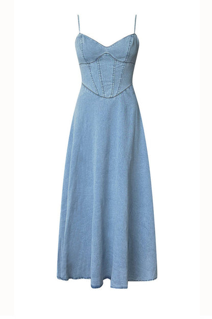 V-Neck Corset Cami Denim Swing Dress