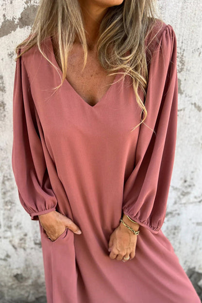 V Neck Lantern Sleeve Maxi Dress