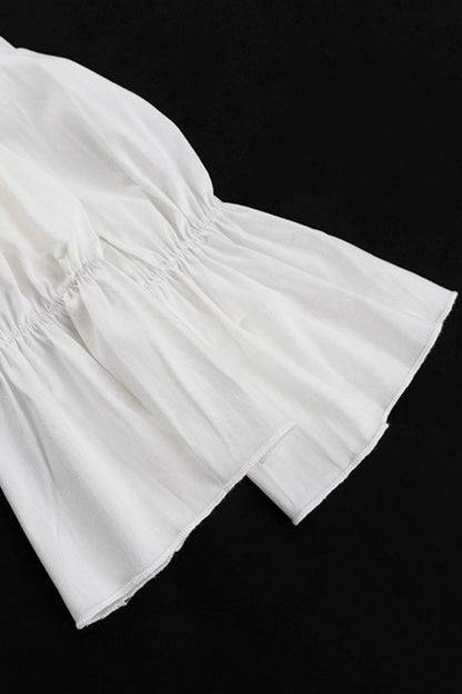 Ruffle Trim Deep V-Neck Long Sleeve Tiered Ruffle Hem Mini Dress