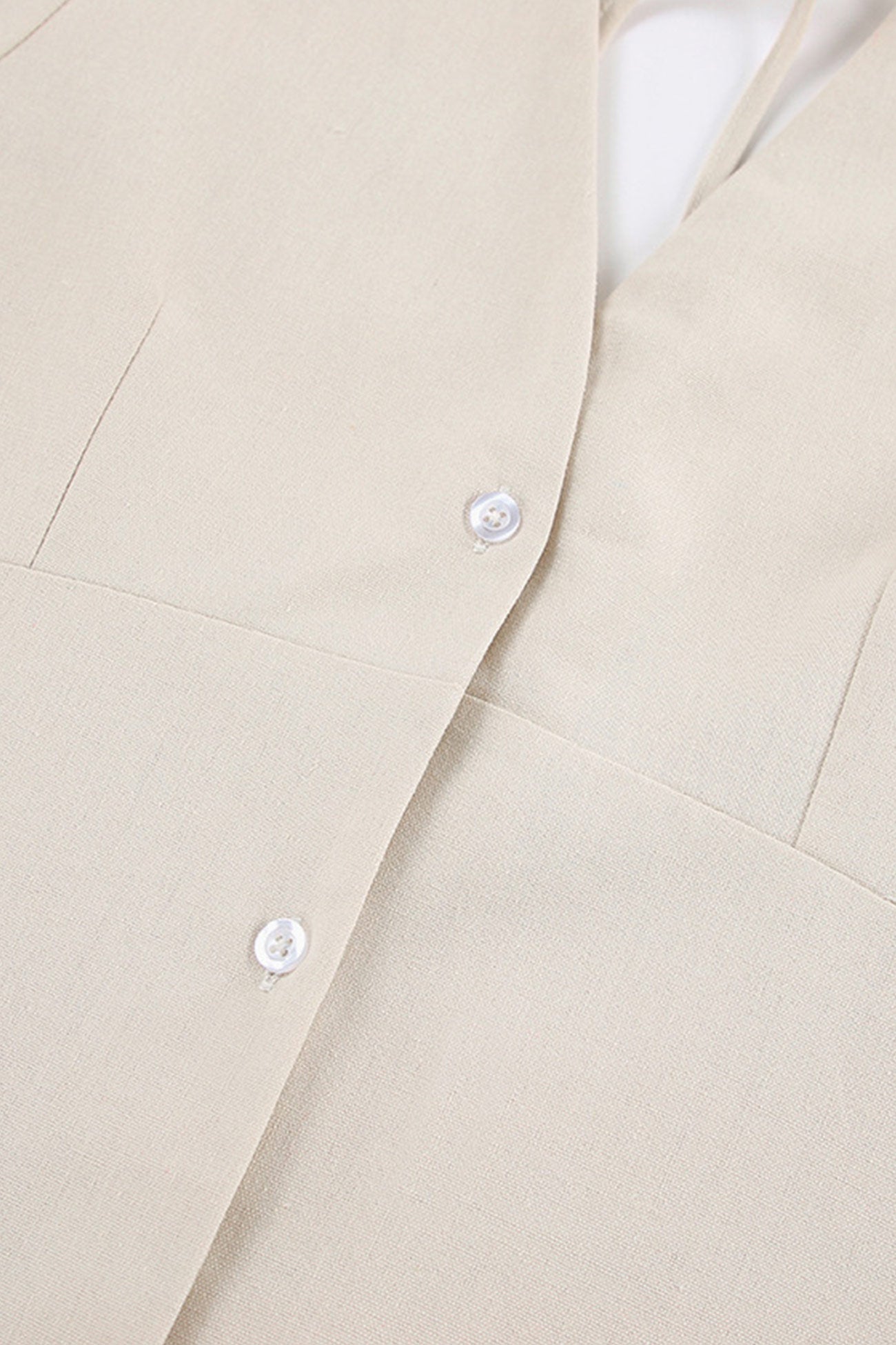 Deep V-Neck Puff Sleeve Button Front Linen A-Line Midi Dress