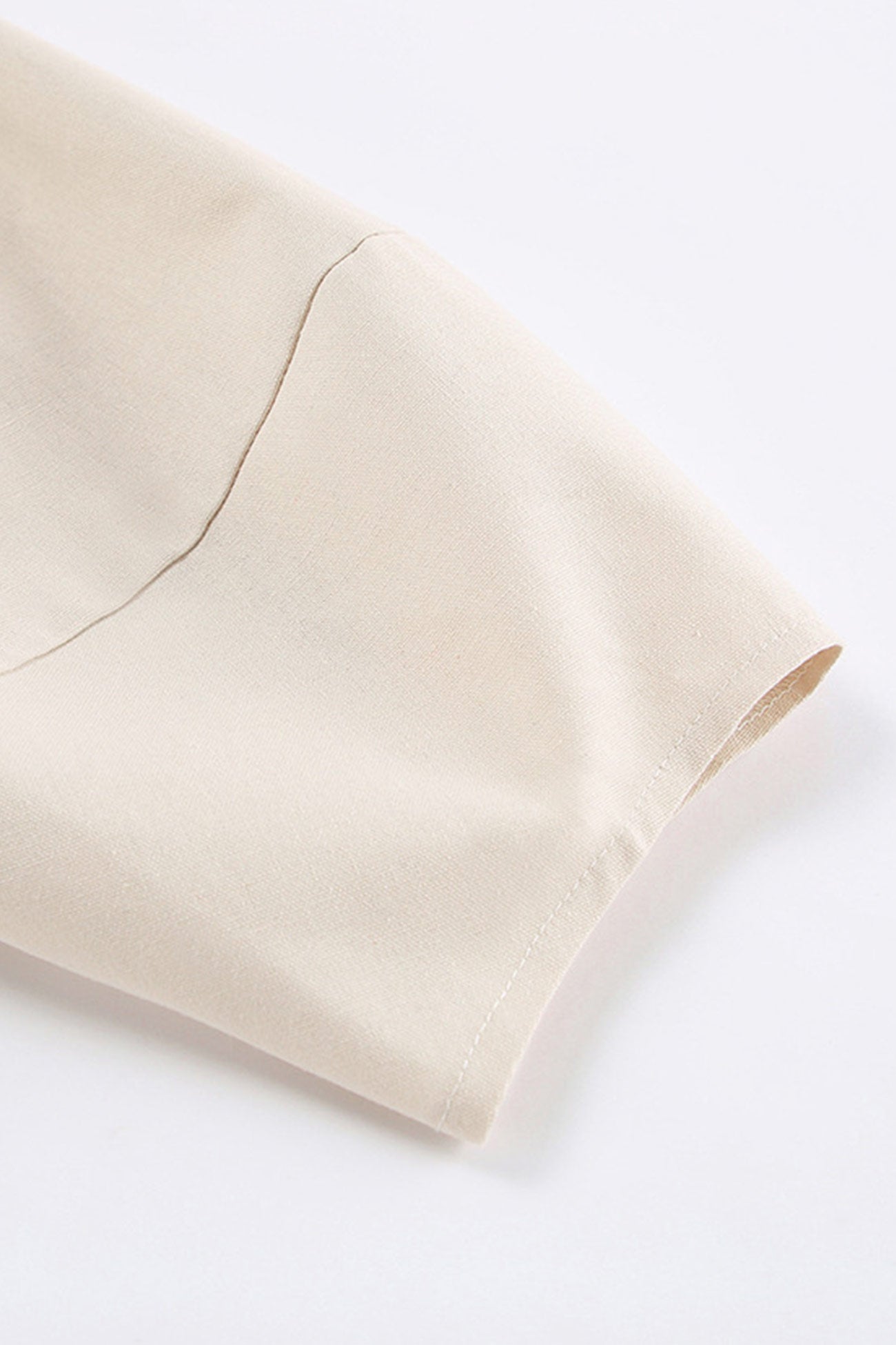 Deep V-Neck Puff Sleeve Button Front Linen A-Line Midi Dress