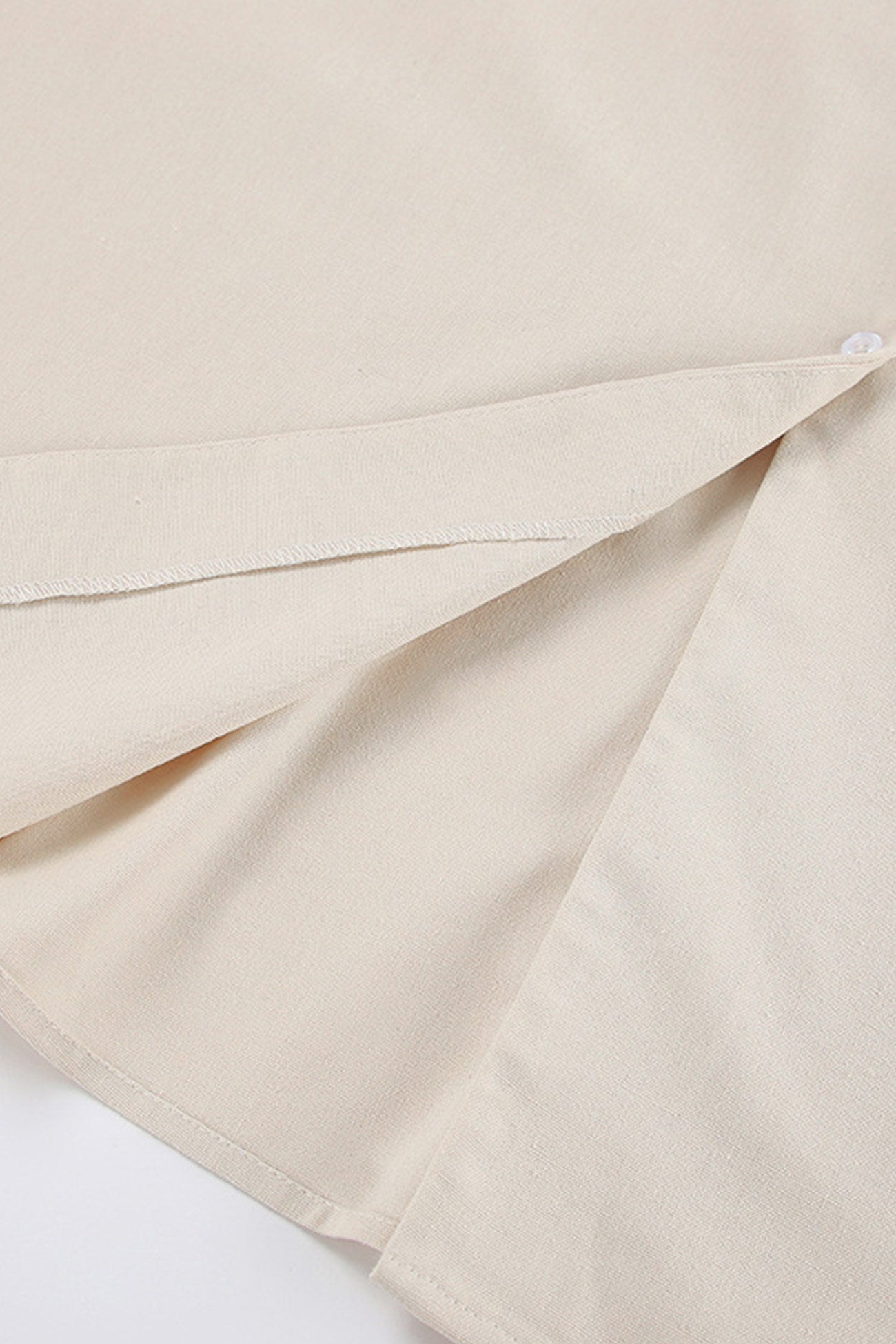 Deep V-Neck Puff Sleeve Button Front Linen A-Line Midi Dress